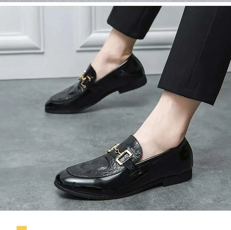 New Loafers Metal Decoration Slip-On Breathable Wedding Black Pu Leather Size 38-46 Handmade Mens Loafers Free Shipping