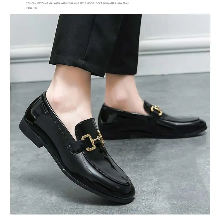 New Loafers Metal Decoration Slip-On Breathable Wedding Black Pu Leather Size 38-46 Handmade Mens Loafers Free Shipping