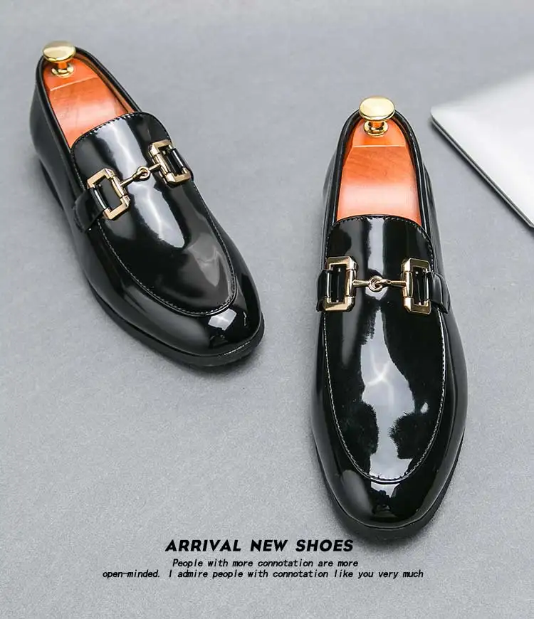 New Loafers Metal Decoration Slip-On Breathable Wedding Black Pu Leather Size 38-46 Handmade Mens Loafers Free Shipping