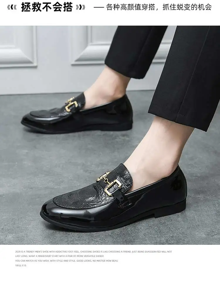 New Loafers Metal Decoration Slip-On Breathable Wedding Black Pu Leather Size 38-46 Handmade Mens Loafers Free Shipping