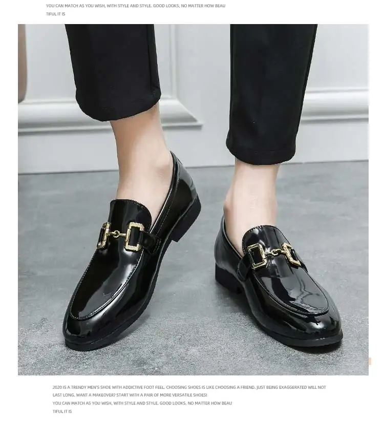 New Loafers Metal Decoration Slip-On Breathable Wedding Black Pu Leather Size 38-46 Handmade Mens Loafers Free Shipping