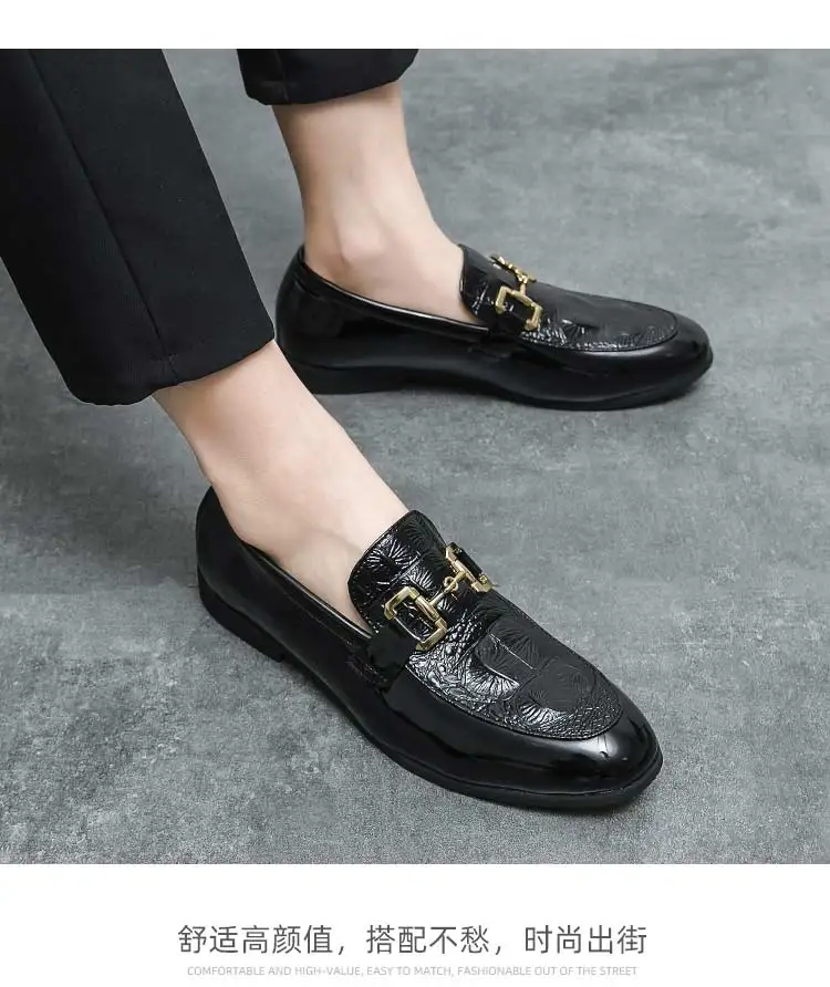 New Loafers Metal Decoration Slip-On Breathable Wedding Black Pu Leather Size 38-46 Handmade Mens Loafers Free Shipping