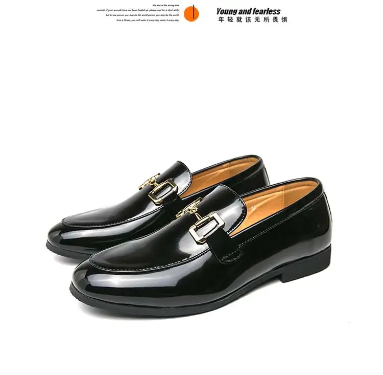New Loafers Metal Decoration Slip-On Breathable Wedding Black Pu Leather Size 38-46 Handmade Mens Loafers Free Shipping