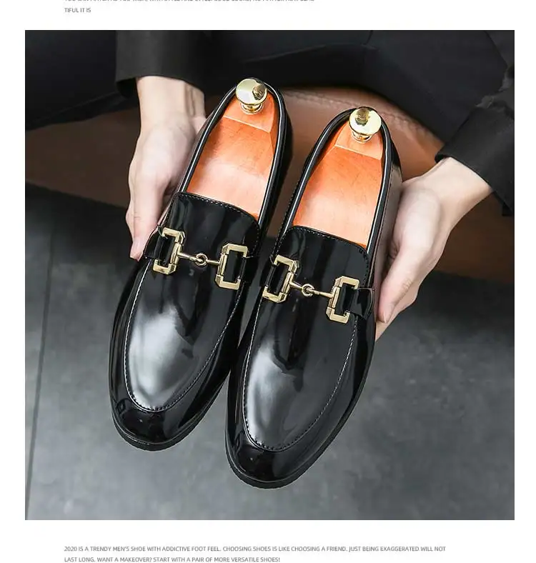 New Loafers Metal Decoration Slip-On Breathable Wedding Black Pu Leather Size 38-46 Handmade Mens Loafers Free Shipping