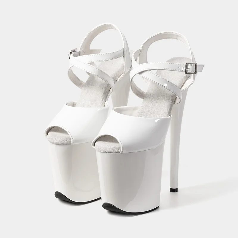 New Popular Sexy Cross Straps 20cm 8' Nude Patent Fashion Platform High Heels Sandals Pole Dance Shoes