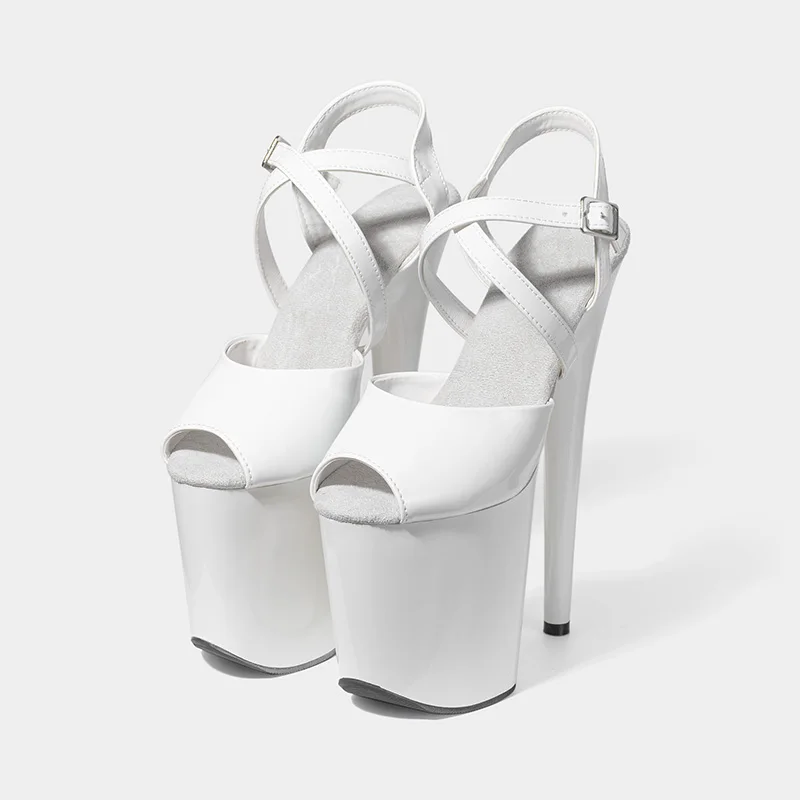 New Popular Sexy Cross Straps 20cm 8' Nude Patent Fashion Platform High Heels Sandals Pole Dance Shoes