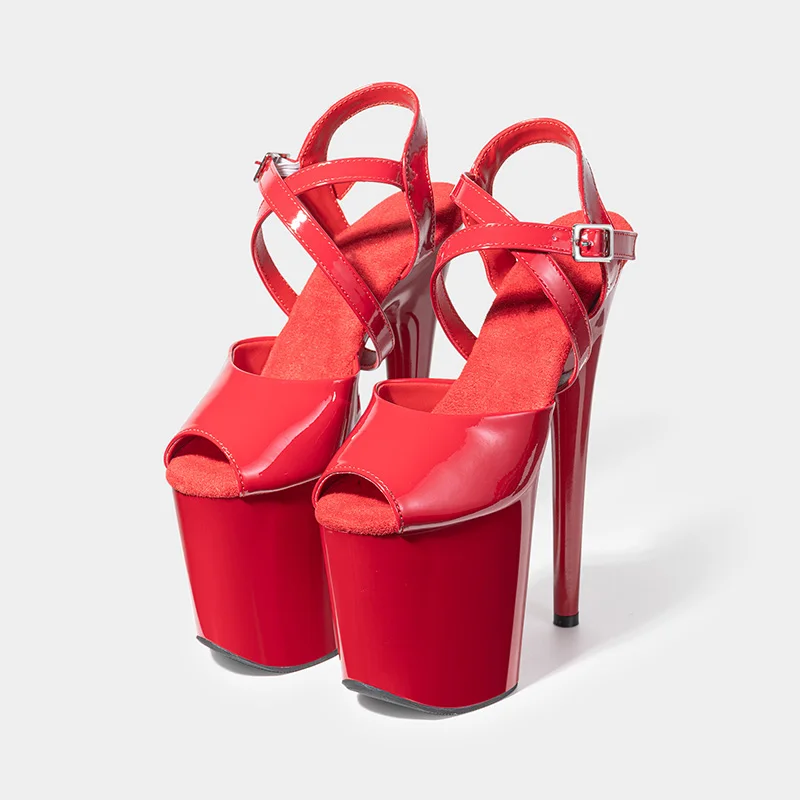 New Popular Sexy Cross Straps 20cm 8' Nude Patent Fashion Platform High Heels Sandals Pole Dance Shoes