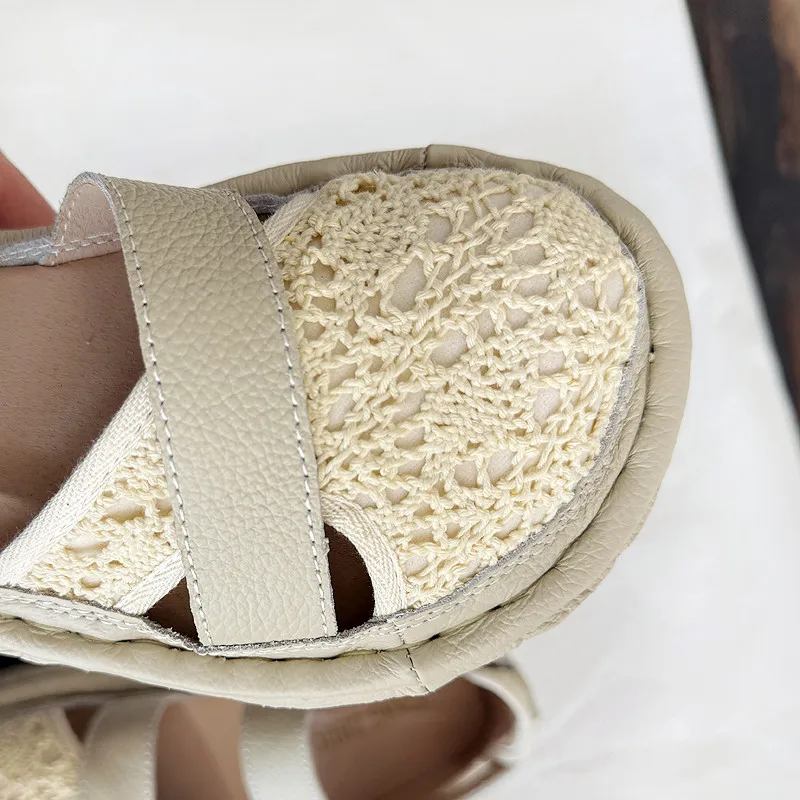 Careaymade-Genuine Leather wider toe women's shoes,handmade thick soled cake mesh surface summer casual breathable women sandals