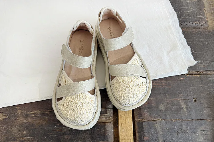 Careaymade-Genuine Leather wider toe women's shoes,handmade thick soled cake mesh surface summer casual breathable women sandals
