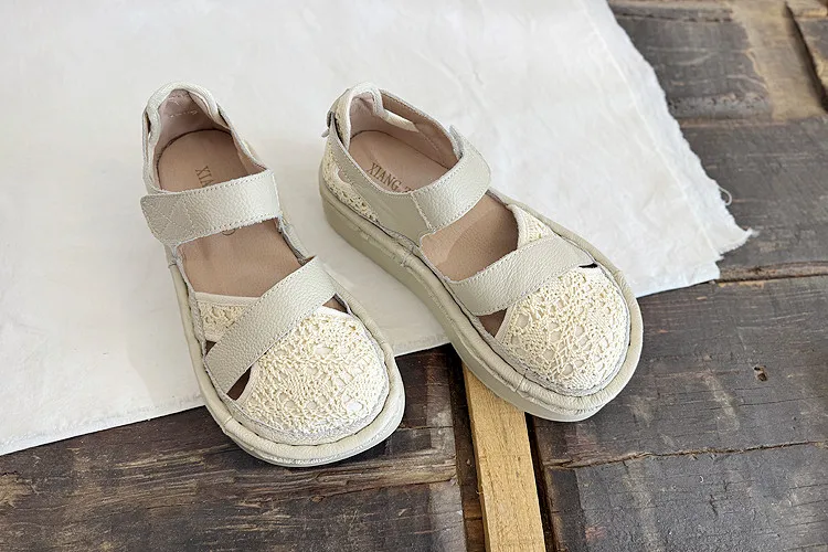 Careaymade-Genuine Leather wider toe women's shoes,handmade thick soled cake mesh surface summer casual breathable women sandals