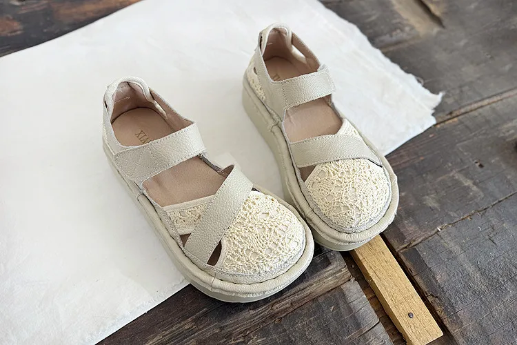Careaymade-Genuine Leather wider toe women's shoes,handmade thick soled cake mesh surface summer casual breathable women sandals