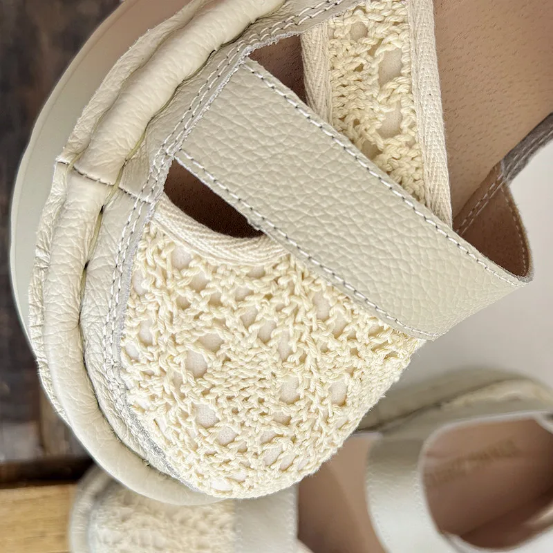 Careaymade-Genuine Leather wider toe women's shoes,handmade thick soled cake mesh surface summer casual breathable women sandals