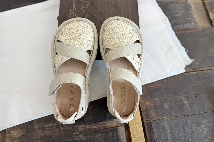 Careaymade-Genuine Leather wider toe women's shoes,handmade thick soled cake mesh surface summer casual breathable women sandals