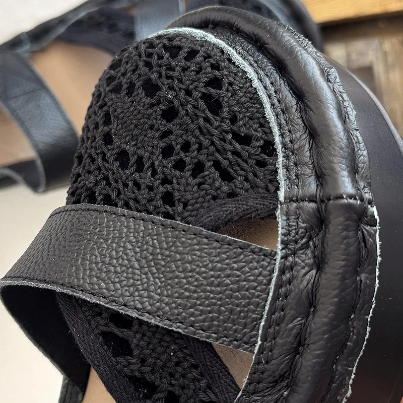 Careaymade-Genuine Leather wider toe women's shoes,handmade thick soled cake mesh surface summer casual breathable women sandals