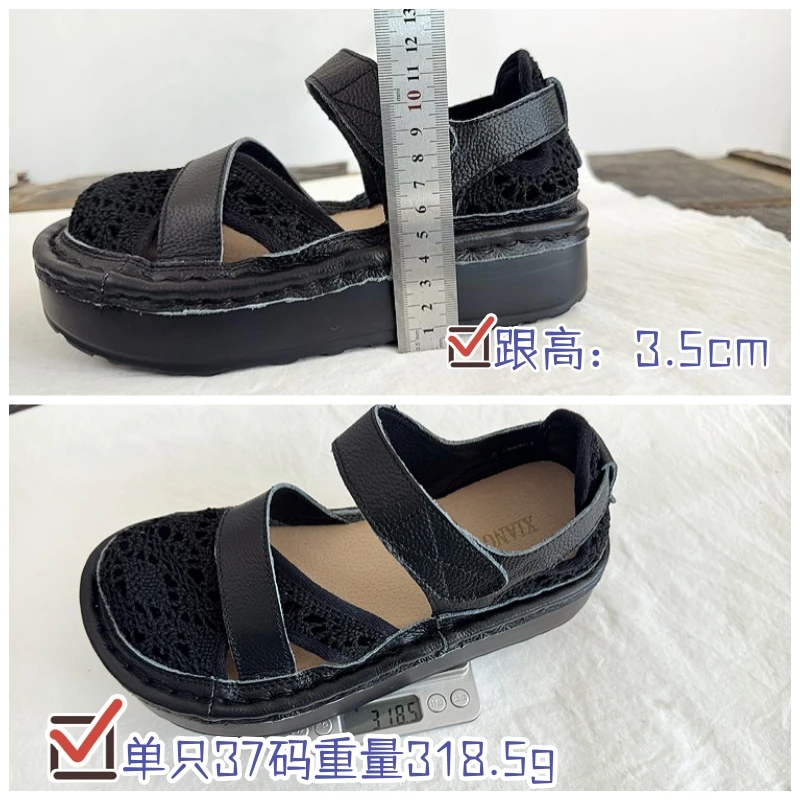 Careaymade-Genuine Leather wider toe women's shoes,handmade thick soled cake mesh surface summer casual breathable women sandals