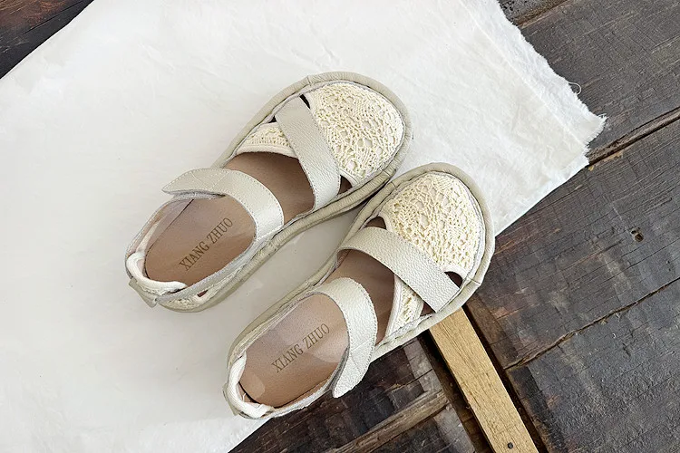 Careaymade-Genuine Leather wider toe women's shoes,handmade thick soled cake mesh surface summer casual breathable women sandals