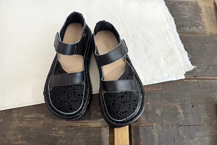 Careaymade-Genuine Leather wider toe women's shoes,handmade thick soled cake mesh surface summer casual breathable women sandals