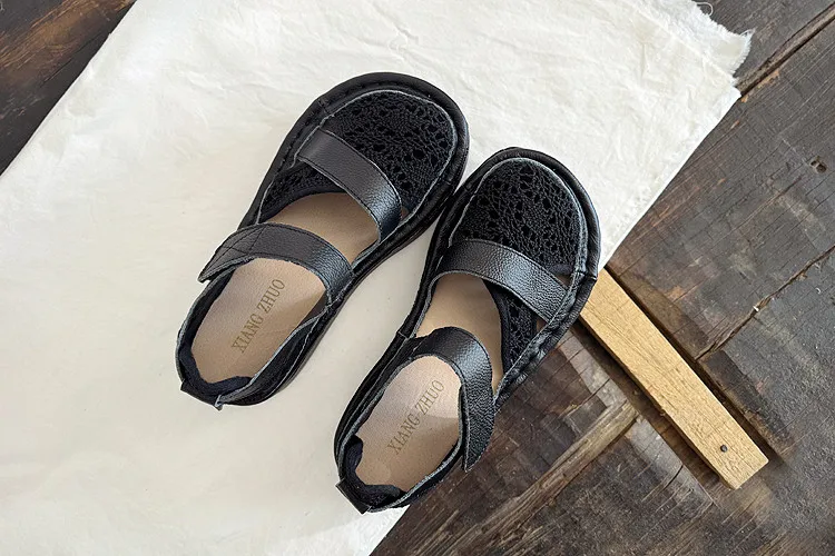 Careaymade-Genuine Leather wider toe women's shoes,handmade thick soled cake mesh surface summer casual breathable women sandals