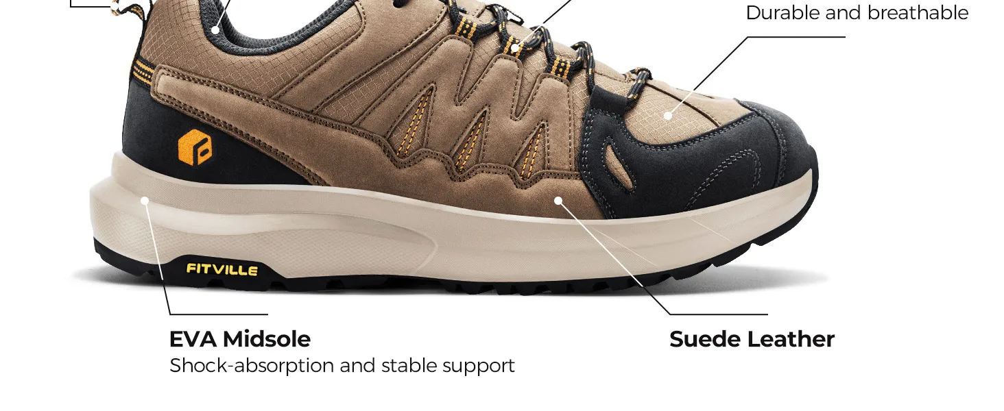 Fittington Men's Wide Hiking Shoes For Men Outdoor Walking Trekking Trails Shoes Non-slip Sports Sneakers With Arch Support
