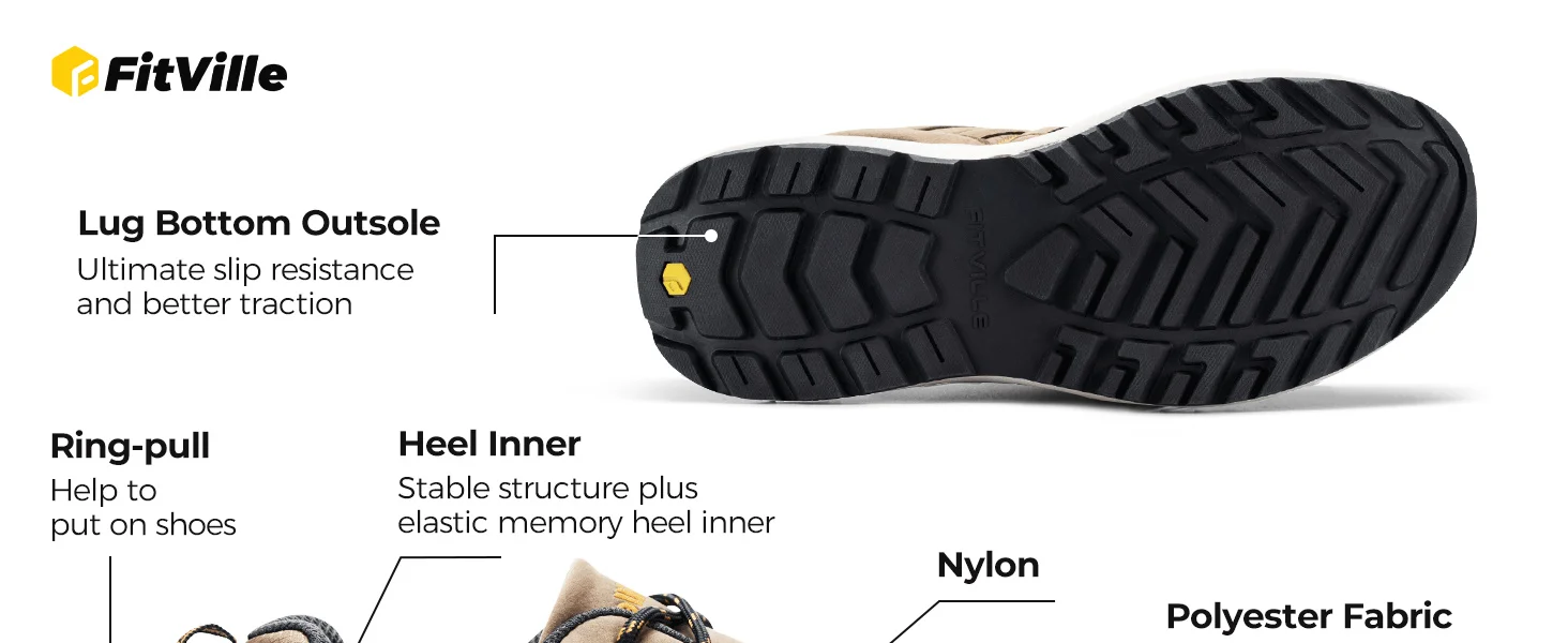 Fittington Men's Wide Hiking Shoes For Men Outdoor Walking Trekking Trails Shoes Non-slip Sports Sneakers With Arch Support