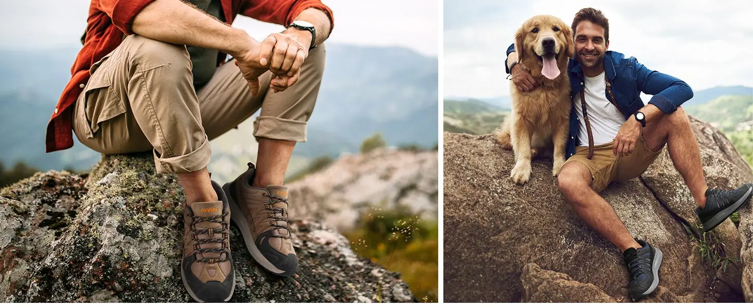 Fittington Men's Wide Hiking Shoes For Men Outdoor Walking Trekking Trails Shoes Non-slip Sports Sneakers With Arch Support