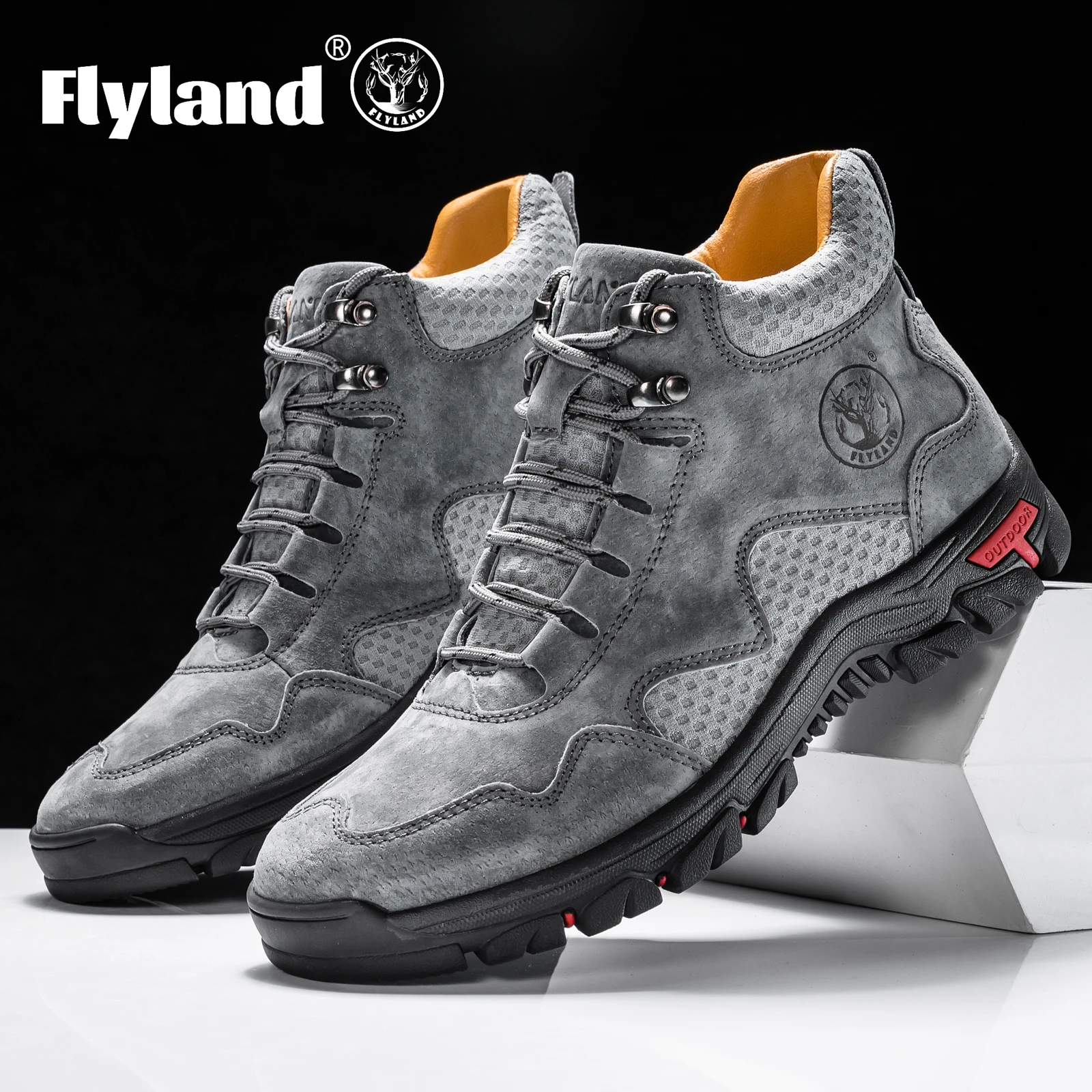 FLYLAND Men's Ankle Boots Casual Leather Shoes Fashion Vintage Hand Stitching Soft Business Handmade Shoes