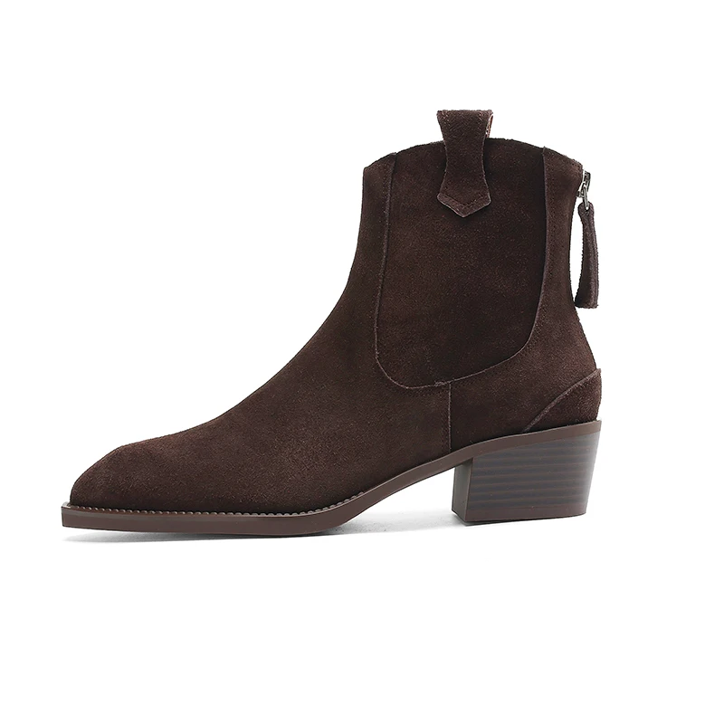 New Trend 2026 Spring Autumn Cow Suede Women Western Boots Black Brown Khaki Chocolate Green Burgundy Pointed Toe Ankle Boots