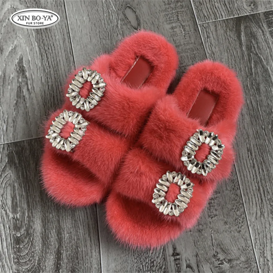 Mink Slippers Women's Summer Sandals 2026 Woman Slippers Sandals Fashion Shoes for Woman Comfort Women's Mules Fuzzy Fur Slides