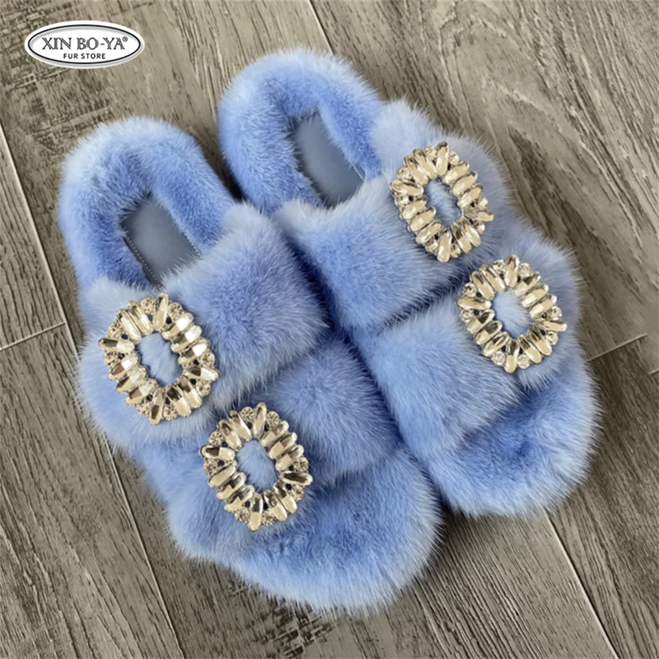 Mink Slippers Women's Summer Sandals 2026 Woman Slippers Sandals Fashion Shoes for Woman Comfort Women's Mules Fuzzy Fur Slides