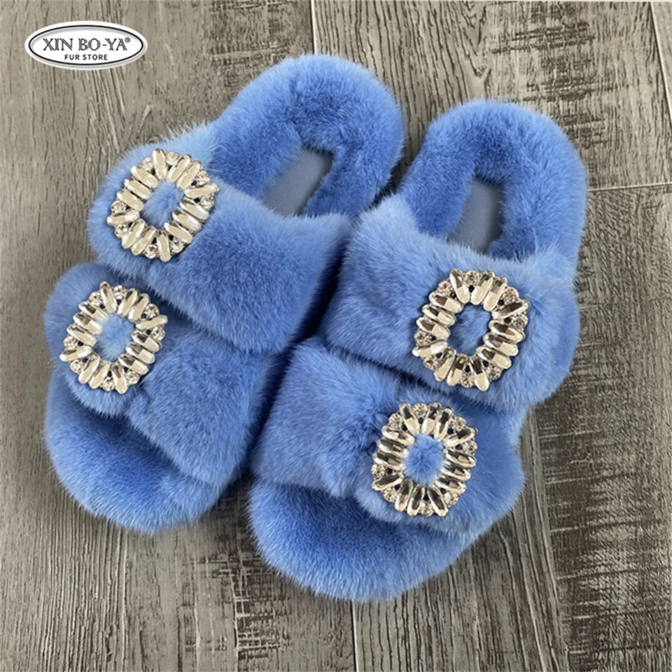 Mink Slippers Women's Summer Sandals 2026 Woman Slippers Sandals Fashion Shoes for Woman Comfort Women's Mules Fuzzy Fur Slides