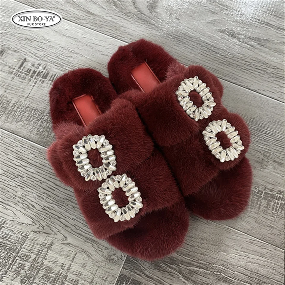 Mink Slippers Women's Summer Sandals 2026 Woman Slippers Sandals Fashion Shoes for Woman Comfort Women's Mules Fuzzy Fur Slides