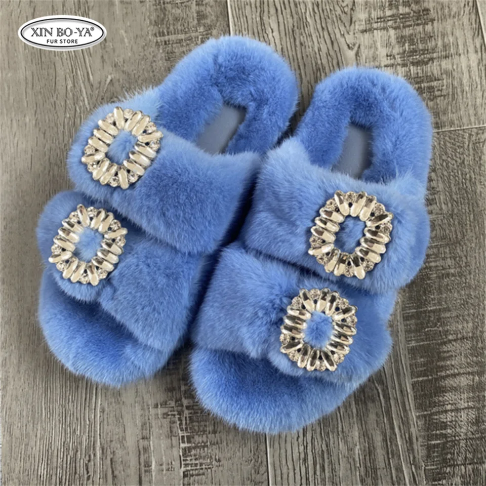 Mink Slippers Women's Summer Sandals 2026 Woman Slippers Sandals Fashion Shoes for Woman Comfort Women's Mules Fuzzy Fur Slides