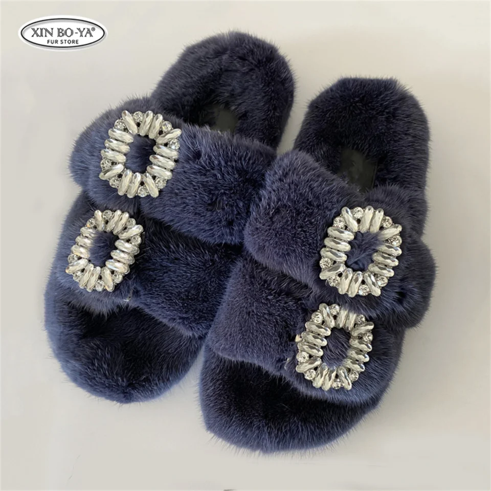 Mink Slippers Women's Summer Sandals 2026 Woman Slippers Sandals Fashion Shoes for Woman Comfort Women's Mules Fuzzy Fur Slides