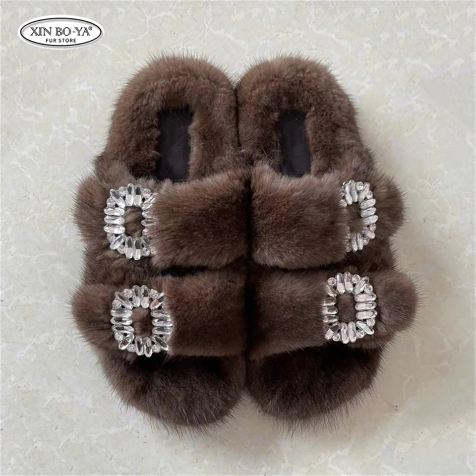 Mink Slippers Women's Summer Sandals 2026 Woman Slippers Sandals Fashion Shoes for Woman Comfort Women's Mules Fuzzy Fur Slides