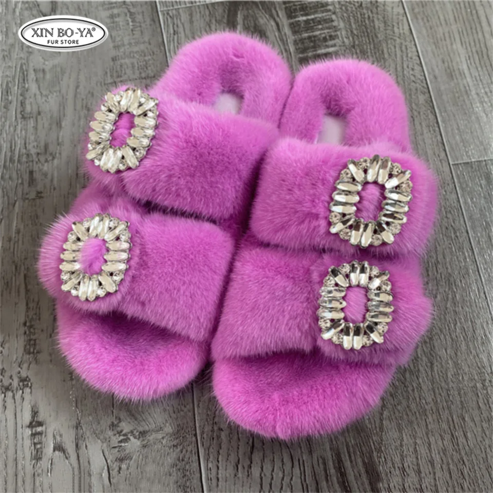 Mink Slippers Women's Summer Sandals 2026 Woman Slippers Sandals Fashion Shoes for Woman Comfort Women's Mules Fuzzy Fur Slides