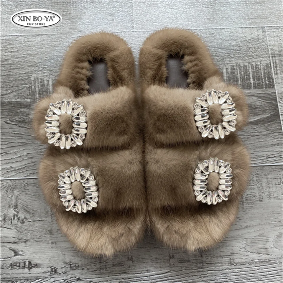 Mink Slippers Women's Summer Sandals 2026 Woman Slippers Sandals Fashion Shoes for Woman Comfort Women's Mules Fuzzy Fur Slides