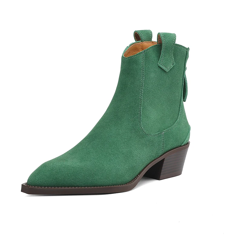 SmallHut New Trend Autumn Cow Suede Women Western Boots Gray Black Brown Khaki Chocolate Green Burgundy Pointed Toe Ankle Boots