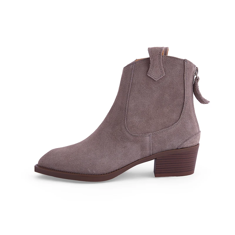 SmallHut New Trend Autumn Cow Suede Women Western Boots Gray Black Brown Khaki Chocolate Green Burgundy Pointed Toe Ankle Boots