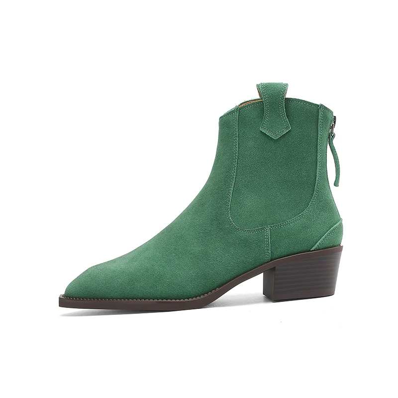 SmallHut New Trend Autumn Cow Suede Women Western Boots Gray Black Brown Khaki Chocolate Green Burgundy Pointed Toe Ankle Boots