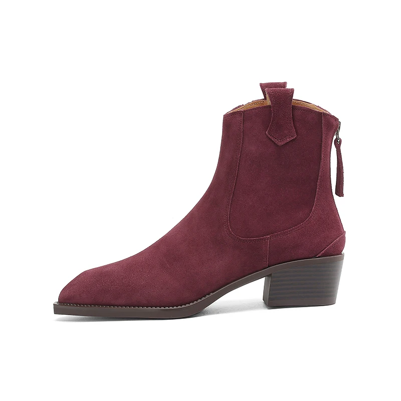SmallHut New Trend Autumn Cow Suede Women Western Boots Gray Black Brown Khaki Chocolate Green Burgundy Pointed Toe Ankle Boots