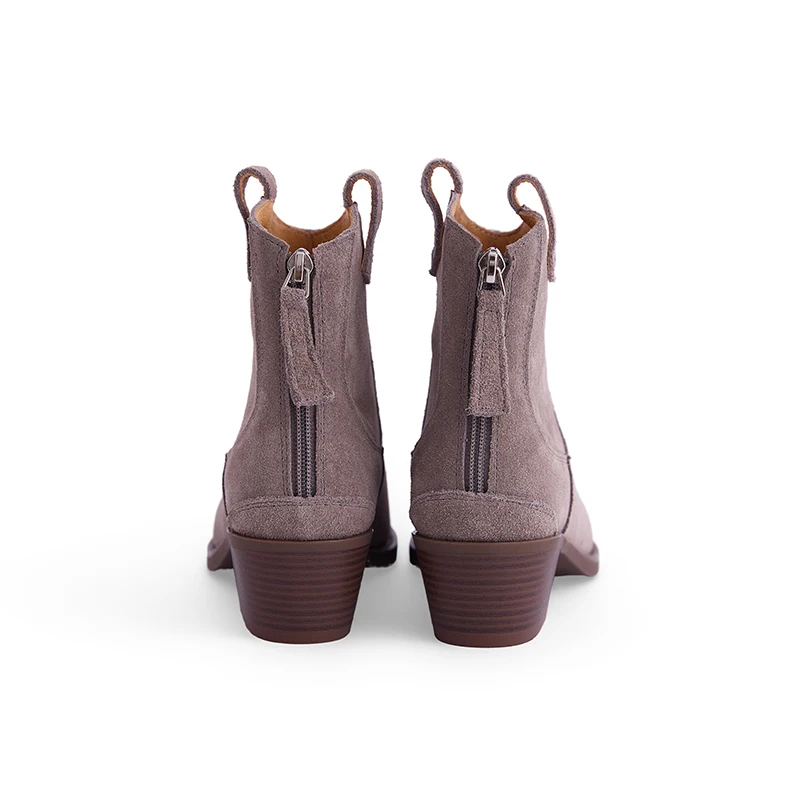SmallHut New Trend Autumn Cow Suede Women Western Boots Gray Black Brown Khaki Chocolate Green Burgundy Pointed Toe Ankle Boots
