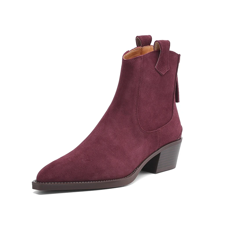 SmallHut New Trend Autumn Cow Suede Women Western Boots Gray Black Brown Khaki Chocolate Green Burgundy Pointed Toe Ankle Boots