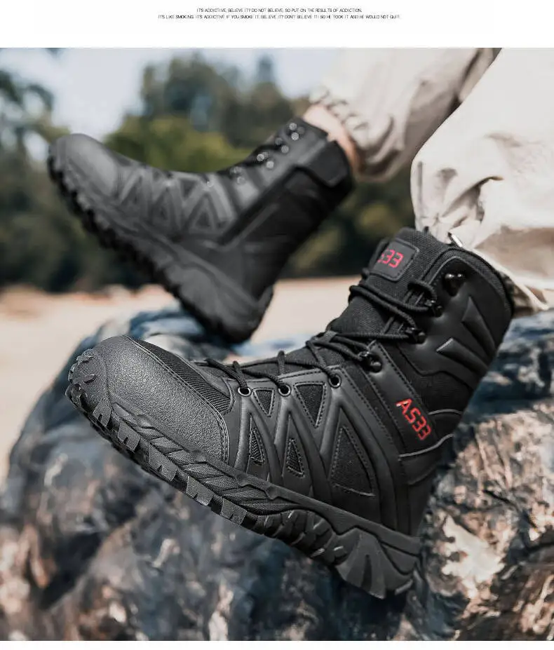 Men's Boots Thick High Quality Sports Shoes Outdoor Ankle Boots Non-slip Hiking Boots Wear-resistant Jungle Trekking Size 39-47