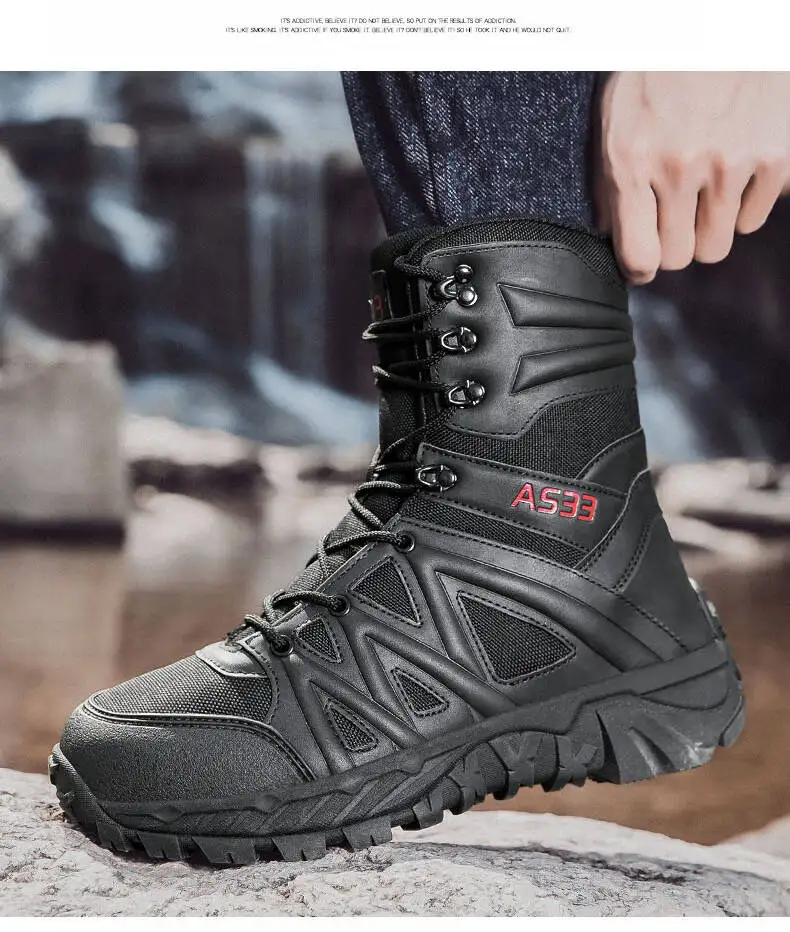 Men's Boots Thick High Quality Sports Shoes Outdoor Ankle Boots Non-slip Hiking Boots Wear-resistant Jungle Trekking Size 39-47