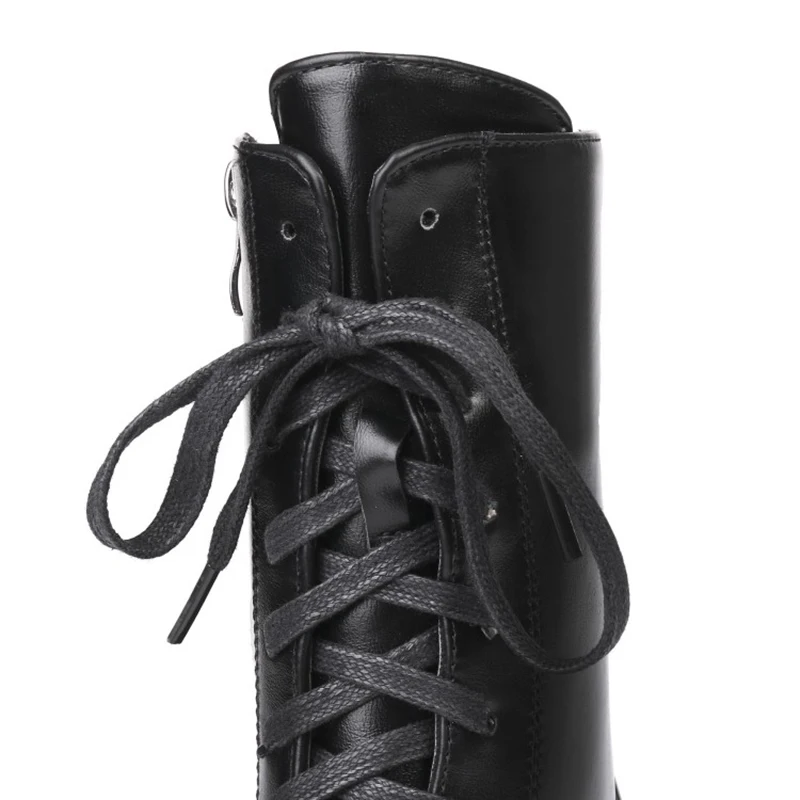 SIMLOVEYO Rubber Lace Up Black Autumn Chunky Boots big size 46 Ankle Boots Women Platform Shoes Ladies shoes women shoes Hot