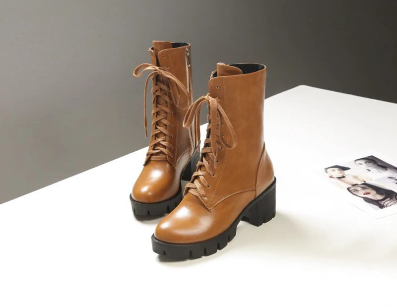 SIMLOVEYO Rubber Lace Up Black Autumn Chunky Boots big size 46 Ankle Boots Women Platform Shoes Ladies shoes women shoes Hot