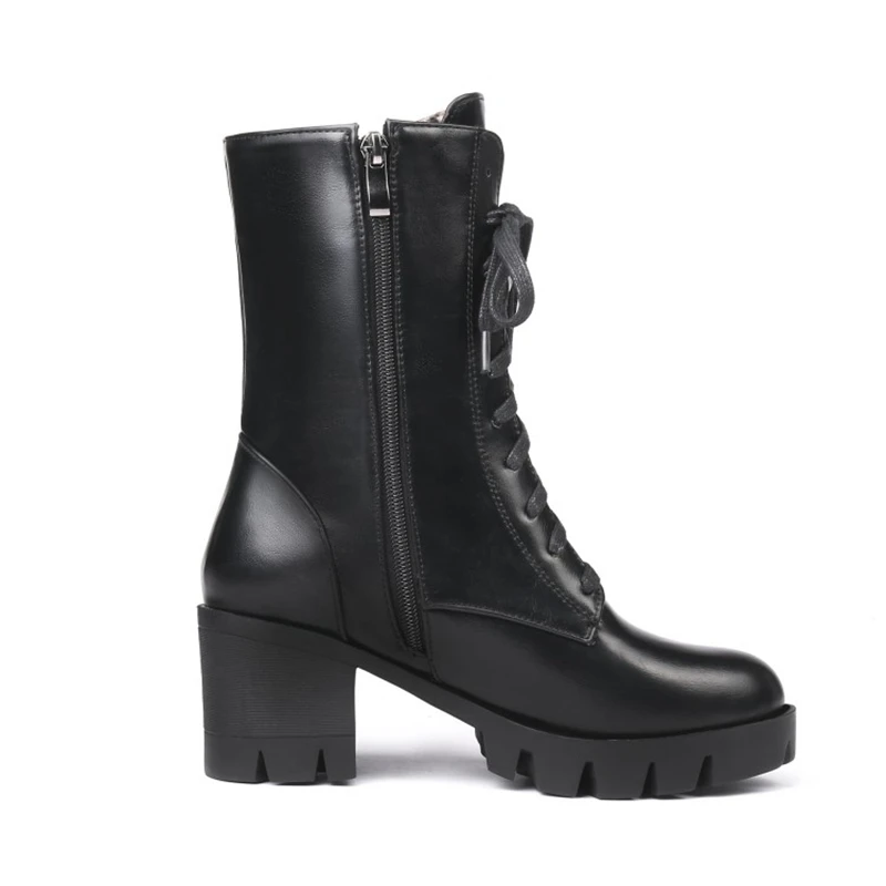 SIMLOVEYO Rubber Lace Up Black Autumn Chunky Boots big size 46 Ankle Boots Women Platform Shoes Ladies shoes women shoes Hot