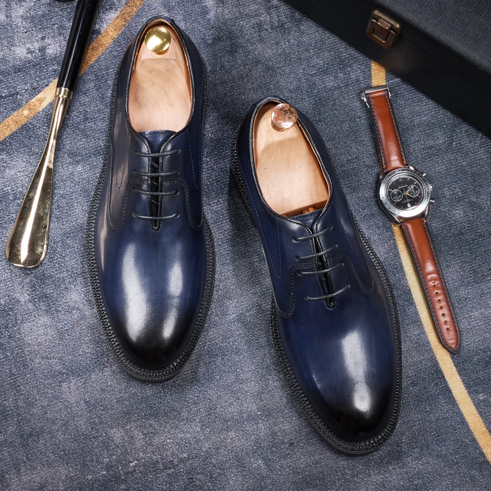 Fashion brand smooth Oxford shoes business formal leather shoes men's 2025 winter high heels wedding pointed office shoes