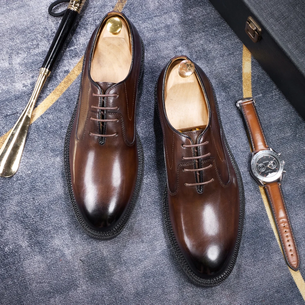 Fashion brand smooth Oxford shoes business formal leather shoes men's 2025 winter high heels wedding pointed office shoes
