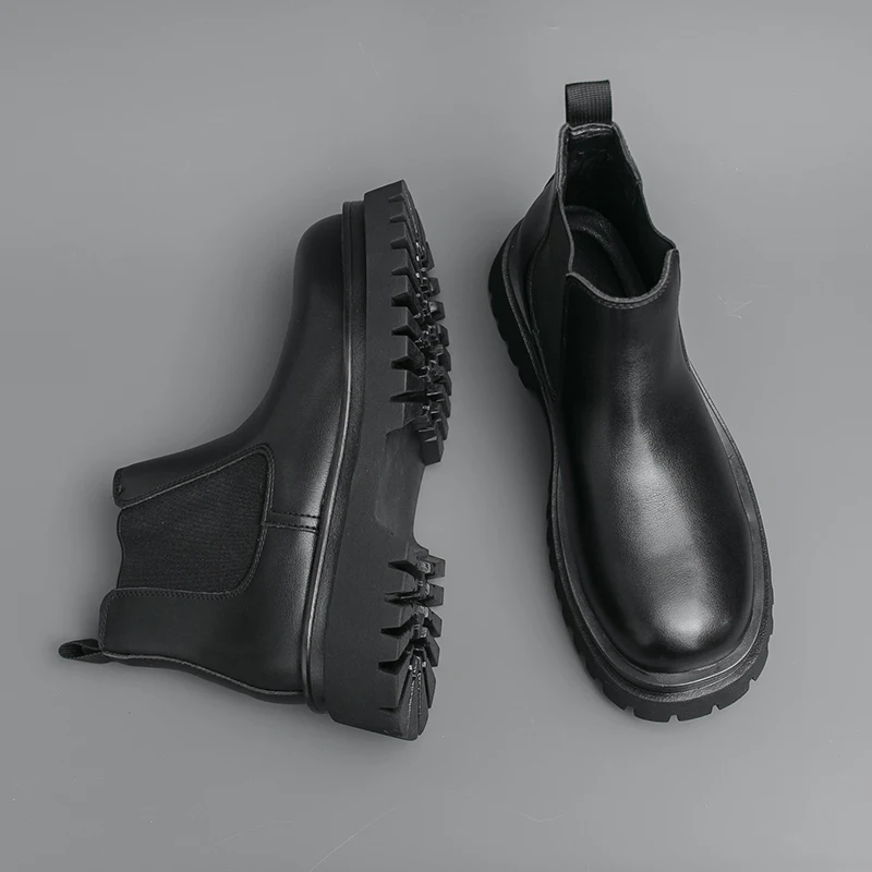 Brand Black Business High Top Leather Boots Classic British Style Men's Thick Soled Casual Boots Outdoor Comfort Walking Boots